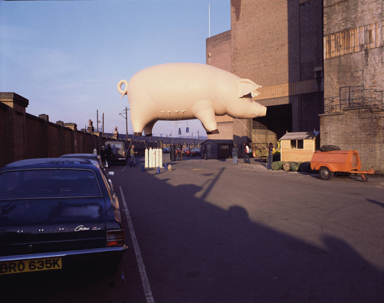 Inflatable pig Algie backstage during the original 1977 Animals cover shoot