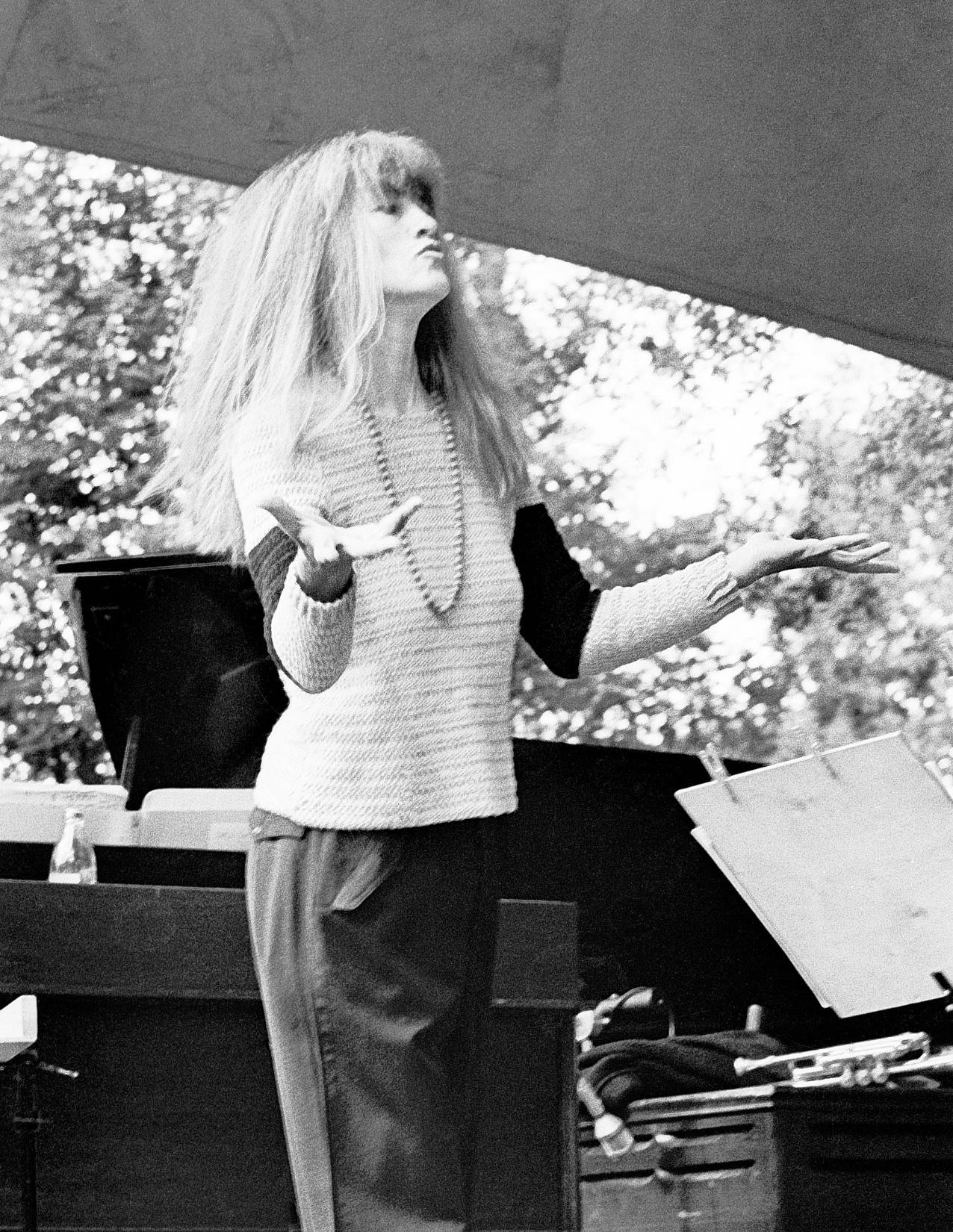 Carla Bley conducts her band at the Pori Jazz Festival in Finland, July 1978